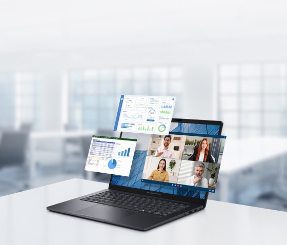 ASUS ExpertBook B3 features a pop-up interface for conference calls, Excel and sales KPIs. 